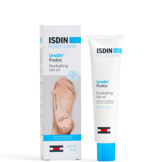 ISDIN Uradin Podos Hydrating Gel Oil packaging and tube on a white background