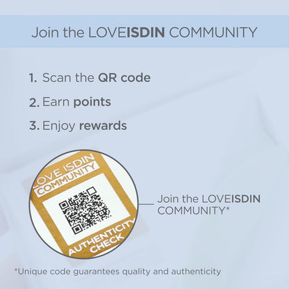 Promotional graphic for JOIN THE LOVEISDIN COMMUNITY with QR code and text on a light blue background