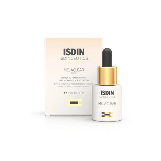 ISDIN Isdinceutics Melaclear serum bottle and packaging on a white background