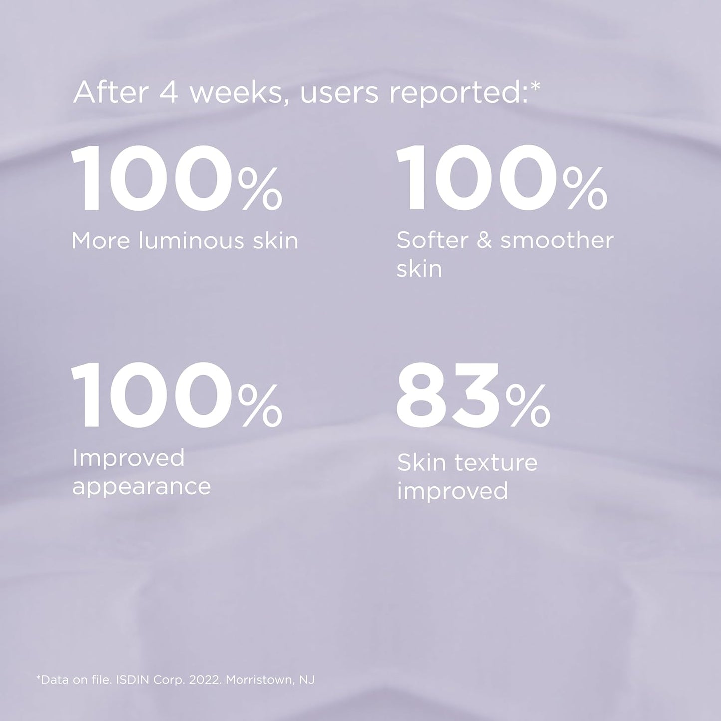 Product packaging with skin care benefits text on a light purple background
