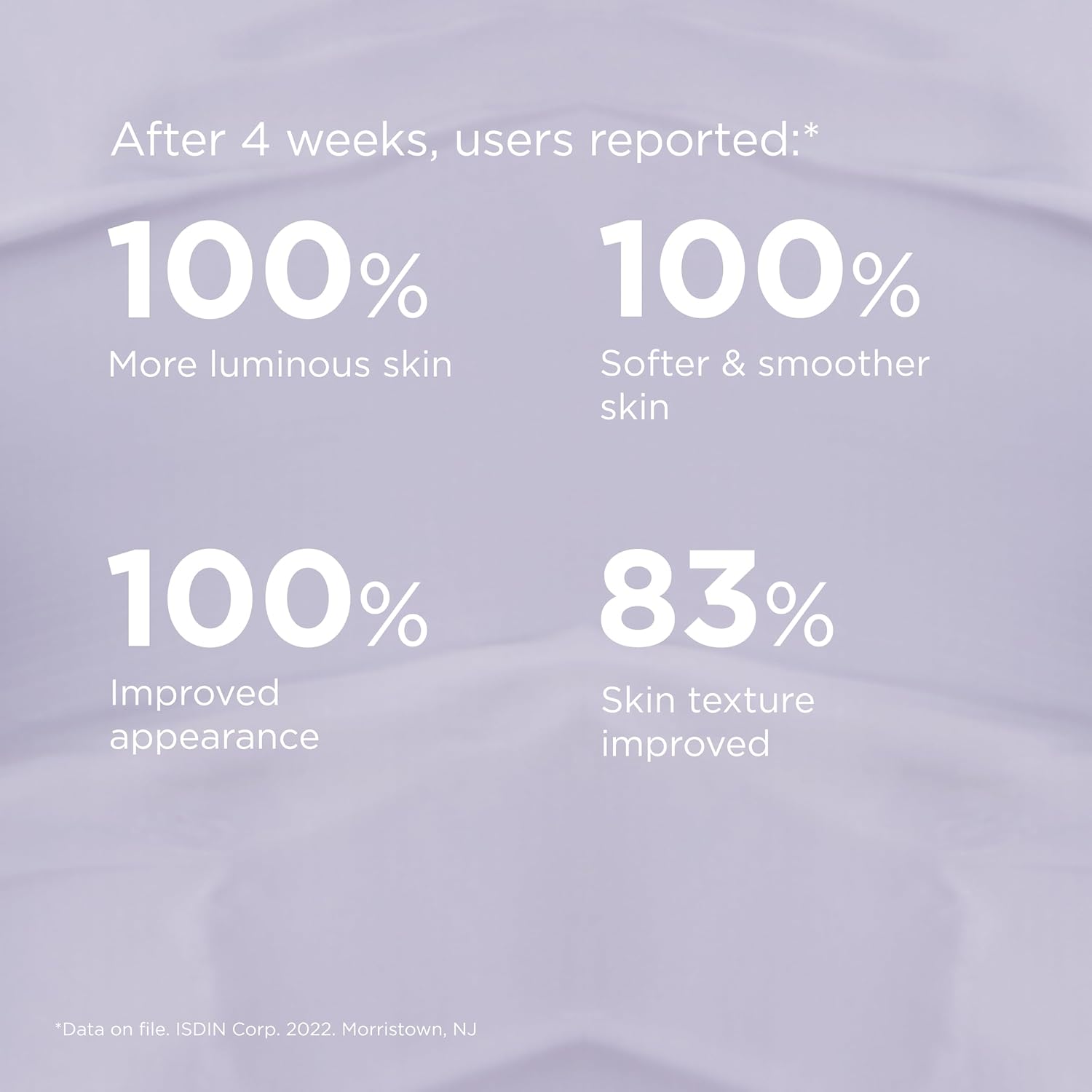 Product packaging with skin care benefits text on a light purple background