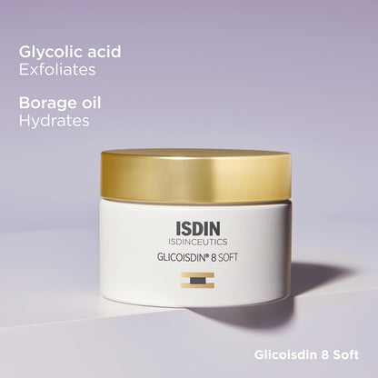 ISDIN skincare product with gold lid on a light purple background