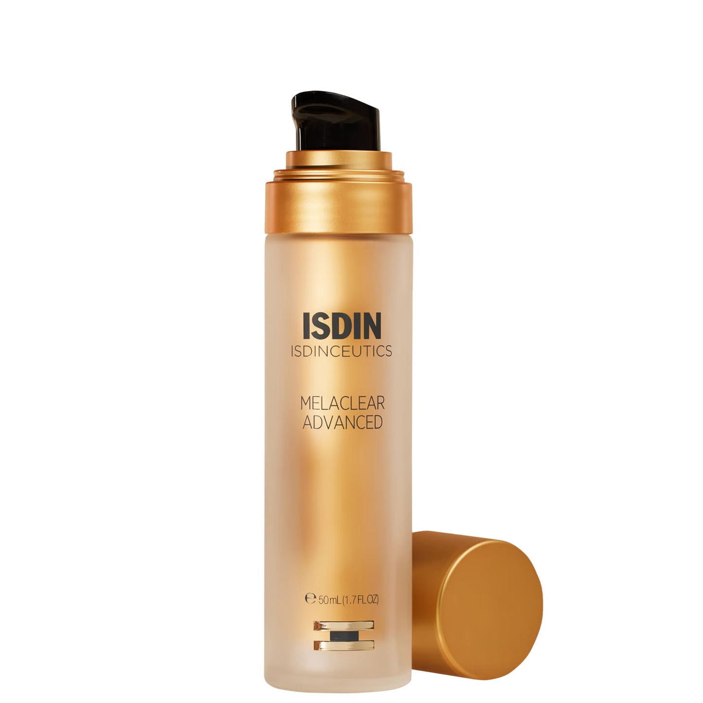 ISDIN Melaclear Advanced skincare bottle on a white background