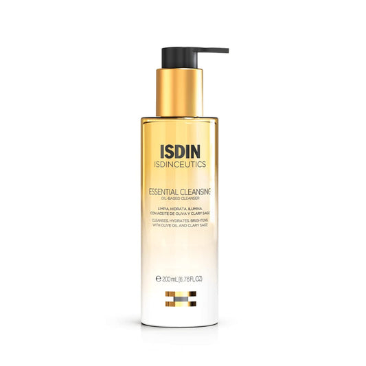 Isdin Isdinceutics essential cleansing bottle on a white background