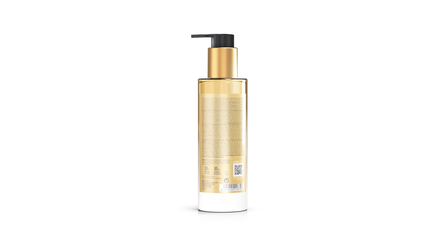 Gold bottle with pump on a white background