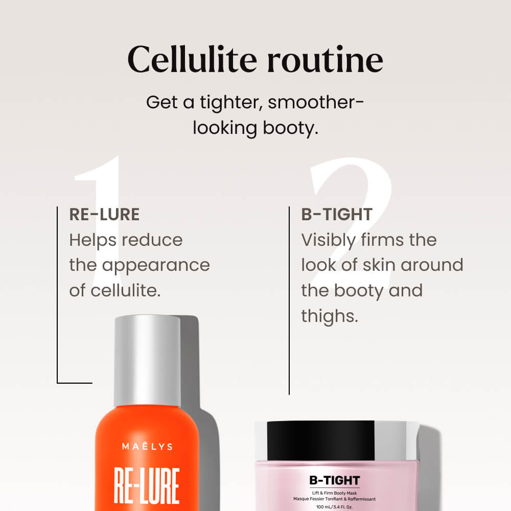 Two skincare products for cellulite treatment with text on a light gray background.