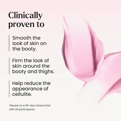 Pink skincare product with text claiming clinical benefits on a white background