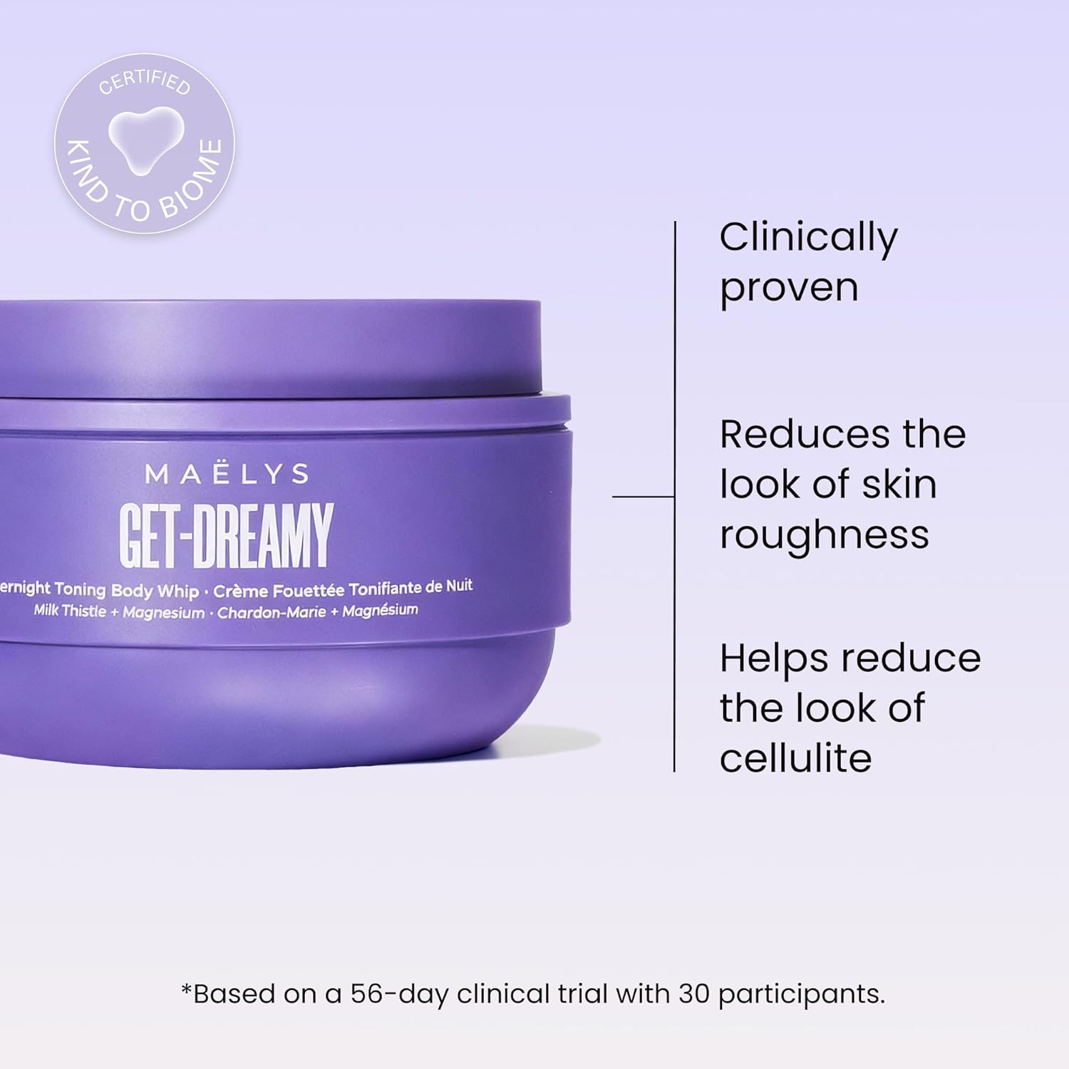 Purple container of Maelys Get Dreamy product with text on a light purple background