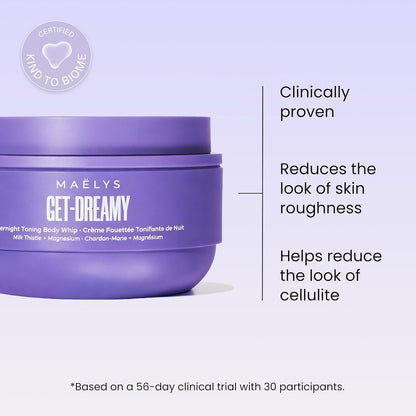 Purple container of Maelys Get Dreamy product with text on a light purple background