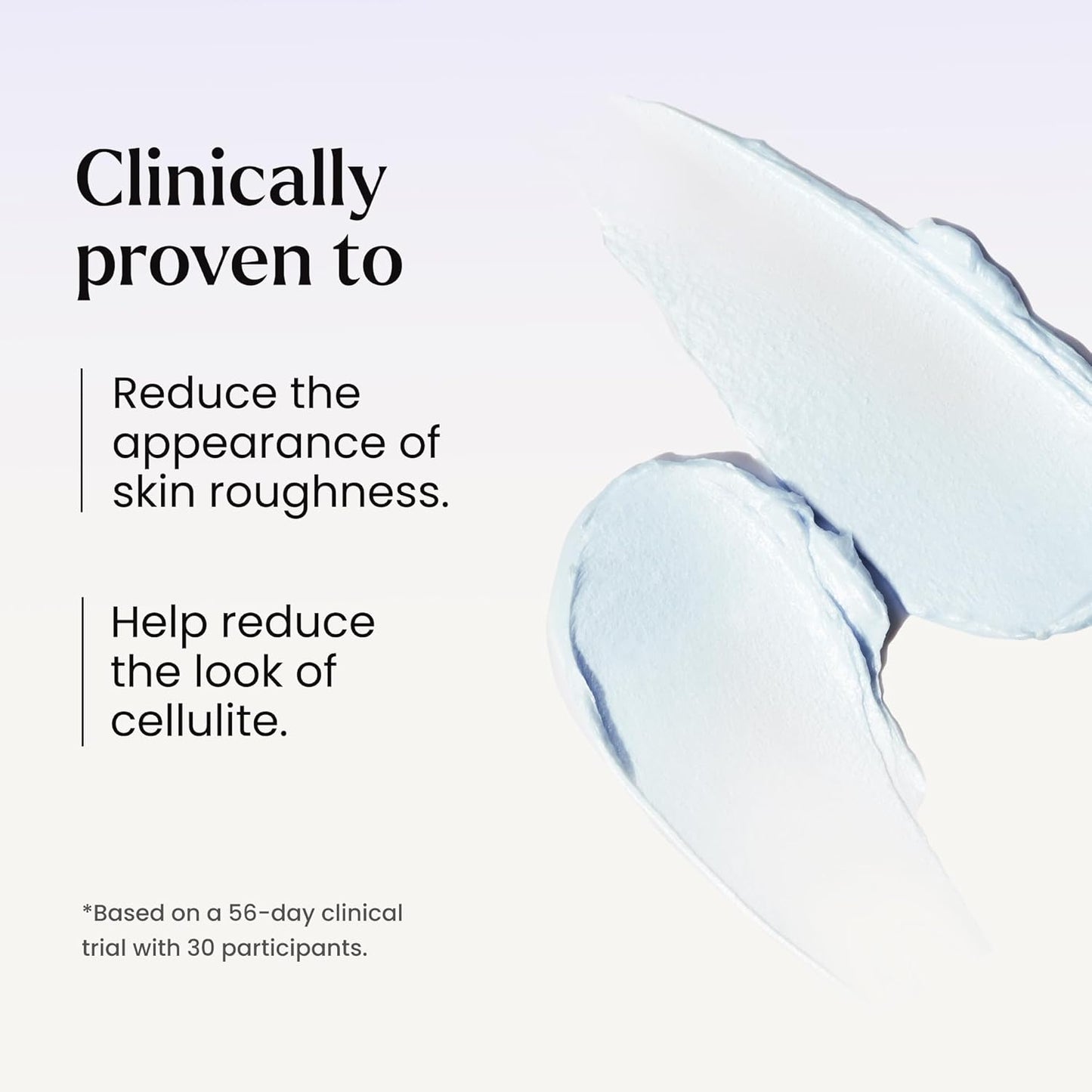 Cosmetic product with text claiming clinical benefits on a light background