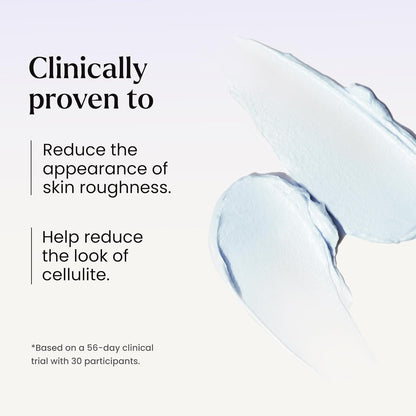 Cosmetic product with text claiming clinical benefits on a light background