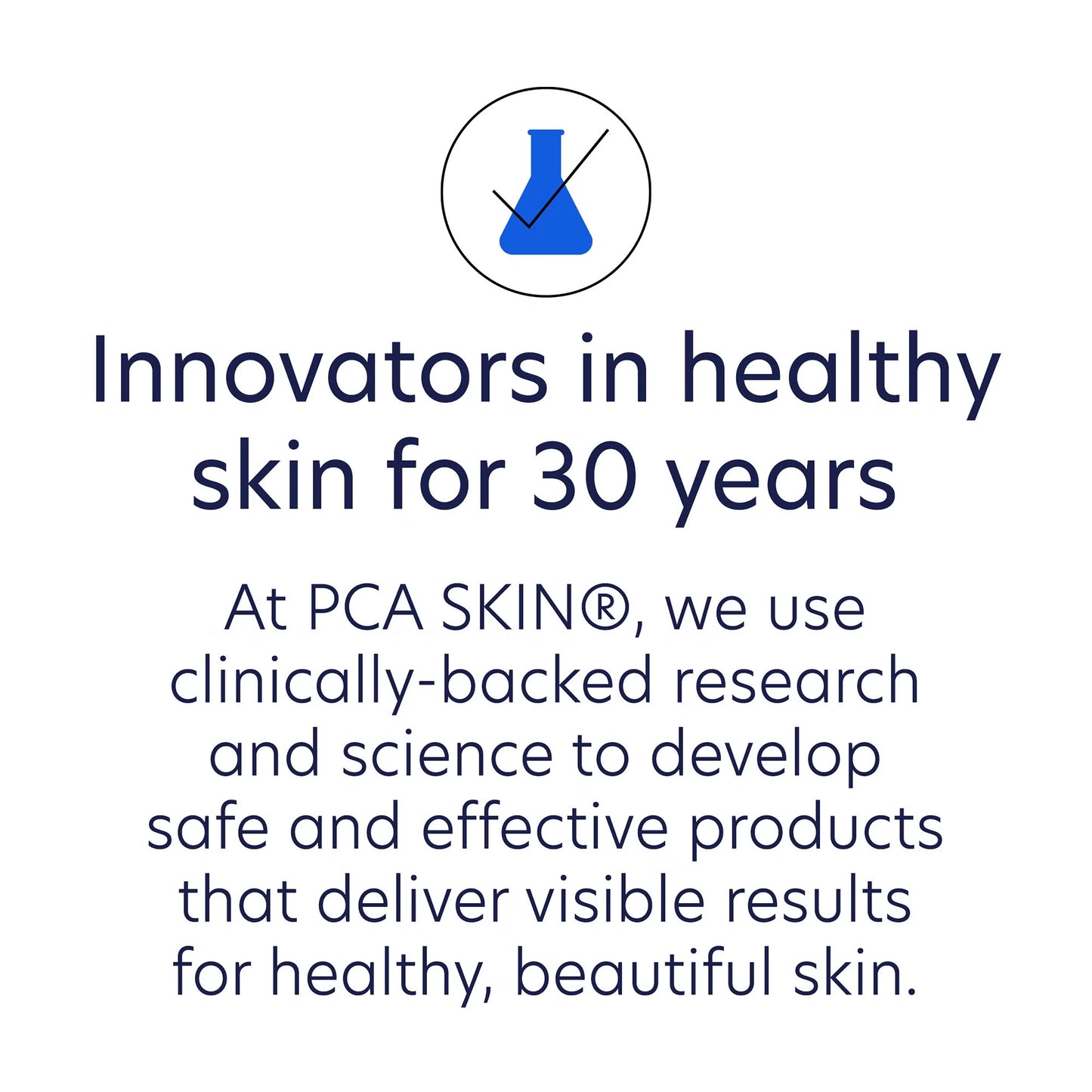 PCA SKIN advertisement with text about 30 years of skin health innovation.