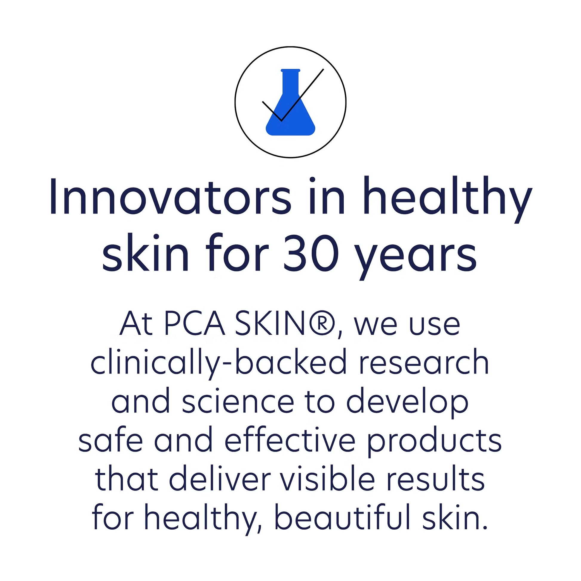 PCA SKIN advertisement with text about 30 years of skin health innovation.