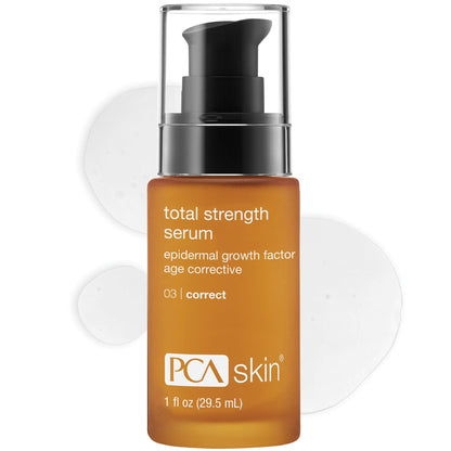 PCA Skin total strength serum bottle on a white background