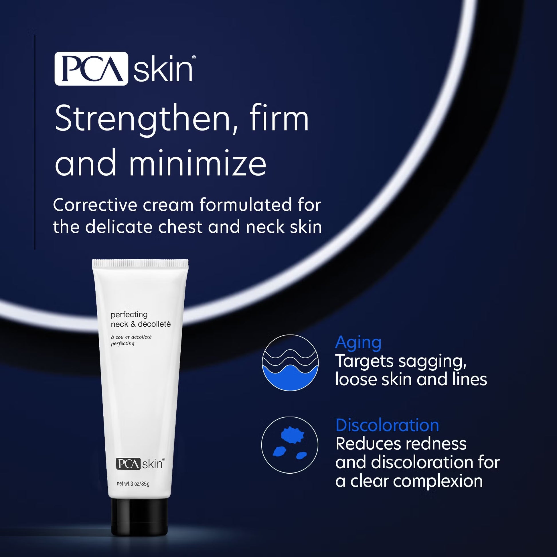PCA Skin corrective cream tube with product description on a dark background